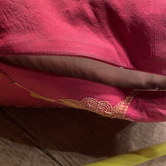 Red and tan silk down feather pillow - Picture 6 of 7